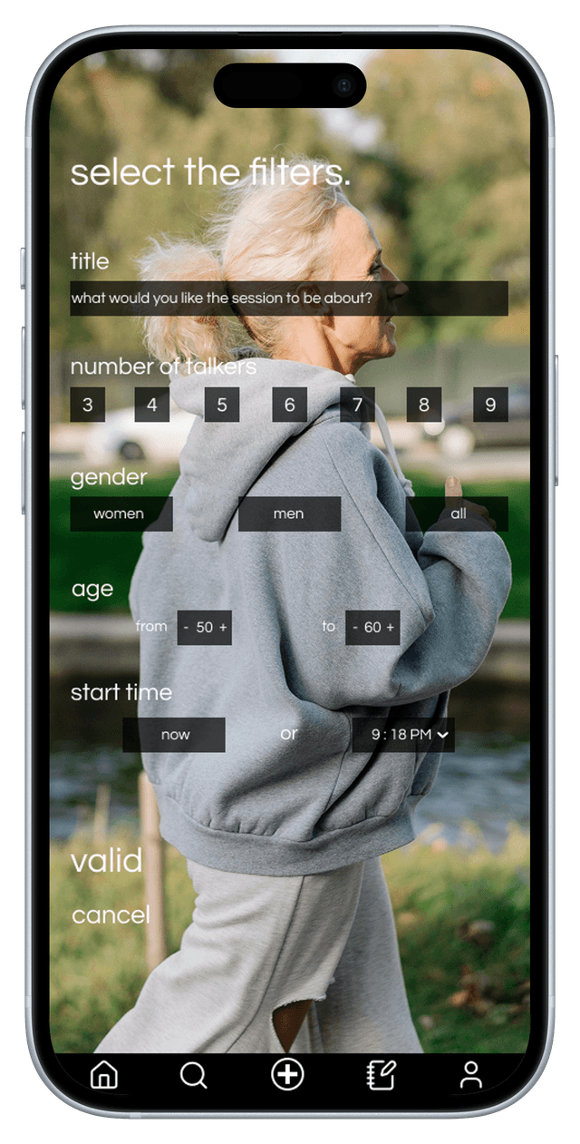 Screenshot of talk app showing a user creating a session.