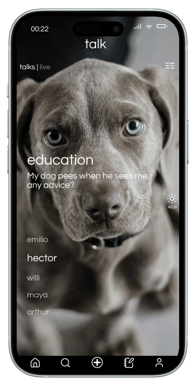 Screenshot of talk app showing a father and his son talking about their experiences.
